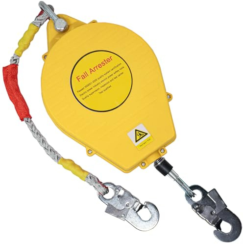 Aocay Absturzsicherung Dachdecker 150kg, Höhensicherungsgerät Absturzsicherung 3m/5m/7m/10m/15m/20m, Grün/Gelb Auffanggurt Absturzsicherung Einziehbar mit Selbstsicherndem Haken(Gelb,3m)