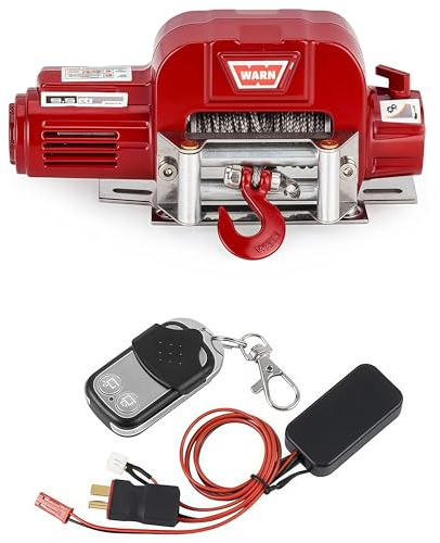 AMK RC Winch, 1/10 Metal Winch Kit with Controller, RC Crawler Accessory for TRX4 TRX6 Axial SCX10 D90 CC01 TF2 Wrangler 90046 90047 D110 (Red)
