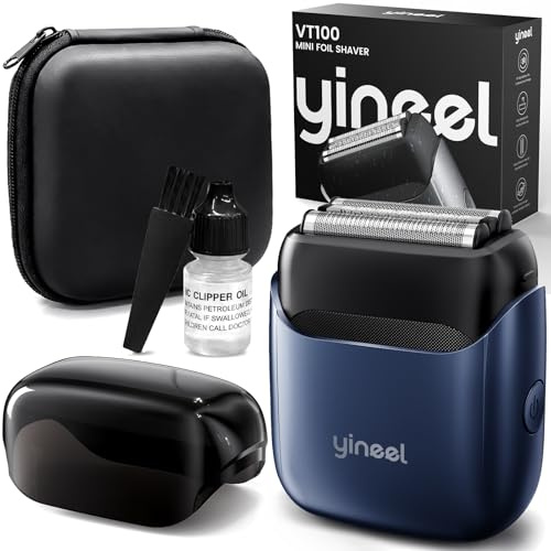 Yineel VT100 Rasierer Herren Blau, Folienrasierer mit 3 schwebenden Köpfen, Elektrischer Mini Rasierer IPX7 wasserdicht, Tragbarer USB Rasierapparat mit Premium Case – Für Gesicht, Bart & Reise
