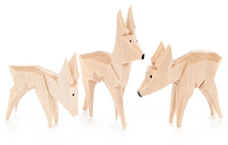 Miniatur-Geschnitzte Rehe 3-teilig - Dregeno Erzgebirgische Holzkunst - Artikel 083/131