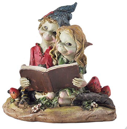 Sculpture de jardin magique et mystérieuse - Lutins Pixie - De qualité supérieure - Avec couple de lutins sur balançoire à suspendre - Figurines féeriques de lutins décoratives - Hauteur de 10 cm