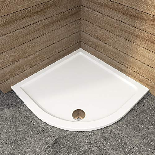 Heilmetz Duschwanne Halbrund 90x90 cm Flach Duschtasse Viertelkreis Schieferoptik Bad Brausewanne 90mm Ablauföffnung Viertelkreis Radius 55cm Weiß