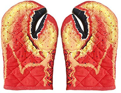 Greatideal Grillhandschuhe Lange hitzebeständige Topflappen Hummer Katze Cartoon Tier rutschfest für BBQ Grill Kochen Backen Schweißen Baumwolle