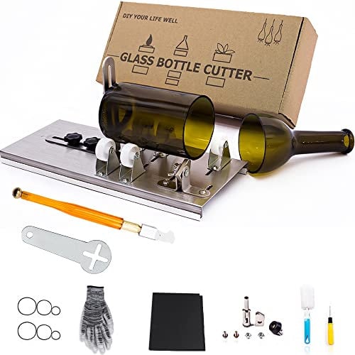 Camdios, Taglierina per bottiglie di vetro con kit di accessori, per fai da te, per tagliare bottiglie di vino, birra, liquori, whisky, alcol, champagne e bottiglie rotonde