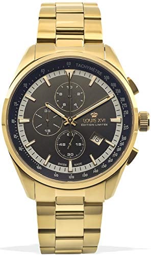 LOUIS XVI Herren-Armbanduhr Varennes Chronograph Analog Quarz Edelstahl (Gold Stahl)