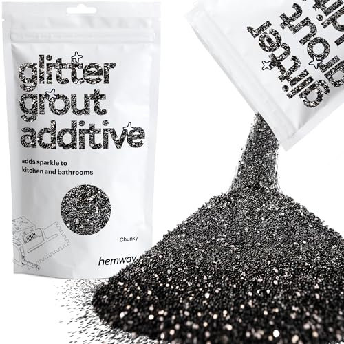 Hemway Glitter Grout Additive - Black | Chunky Metallic Flakes for Adding Sparkle to Old & New Kitchen & Bathroom Tiles | Enhance Your Indoor Grouting Projects with a Durable Sparkly Effect | 100 g
