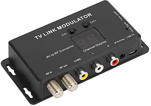 PUSOKEI UHF Modulator, AV zu RF Konverter, IR Extender mit Kanalanzeige, UHF TV LINK Modulator, PAL, USB5V @400 mA, kompatible Set-Top-Box und andere A/V-Quellen