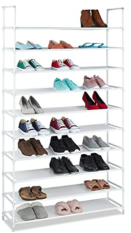 Relaxdays Schuhregal Stoff, HBT: 175,5x100x29 cm, für 50 Paar Schuhe, 10 Etagen, Stecksystem, XXL Schuhgestell, weiß