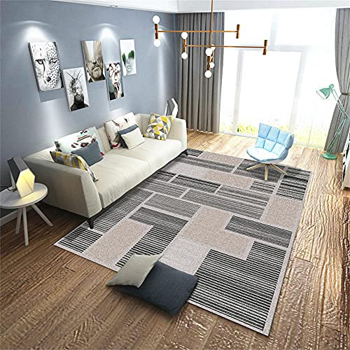 Tapis Chambre Fille Ado Tapis Chinois Beige Grey Stripe Motif Balcon extérieur Blanchisserie Safe Protection de l'environnement Résistant à l'usureTapis Terrasse Exterieur 180x230cm