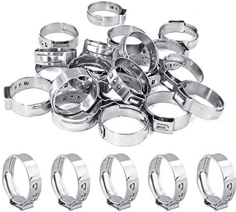 Biaungdo 50Pcs Hose Clamp, 304 Stainless Steel Single Ear Hose Clamps, Adjustable Range(17.8mm - 20mm) Pinch Clamp Assortment for Automotive, Pipe, Plumbing