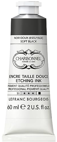 Charbonnel Kupferdruckfarben, hochpigmentierte Tiefdruckfarbe, ausgezeichnete Lichtechtheit, Vegan, lebendige Farben, alterungsbeständig, 60ml Tube - Weiches Schwarz