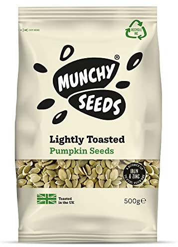 Munchy Seeds Lightly Toasted Pumpkin, Source of Protein & Gluten Free, Packed with, from Nuts for Allergy Sufferers, Vegan Food Baking, Breakfast Cereals Granola 500g, White