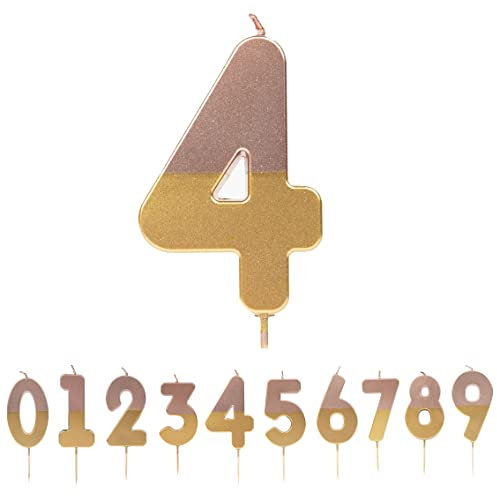 Talking Tables Bougie Numéro 4 Or Décoration de gâteau qualité supérieure pour enfants, adultes, 40e fête, anniversaire, ROSE/GOLD, BDAY-CANDLE-GD-RO-4