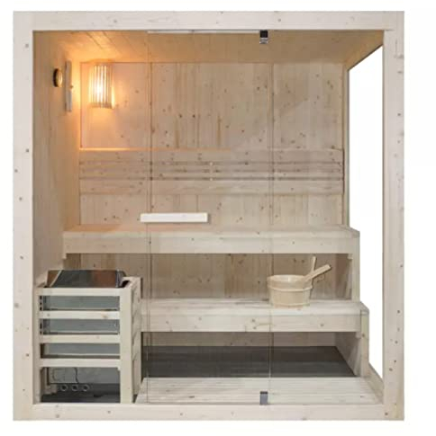 HORI® Moderne Sauna Heimsauna inkl. Saunaofen & Saunasteinen | 4,5 kW Ofen I 3 Personen