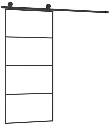 vidaXL Sliding Door with Hardware Set Sliding Door Runner Roller Hardware Kit System Closet Rail Roller Hanger 90x205 cm ESG Glass and Aluminium