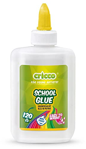 Cricco Flüssigkleber für Kunstwerke - Flüssiger Klebstoff für Schule - Kleber Papier, Holz, Kork, Glas, Textilien, Filz, Keramik und Folienelemente - für Schule und Zuhause - 120g