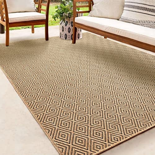 the carpet Kansas - robuster In- und Outdoor Teppich im natürlichen Jute-Look, wetterfest, geeignet für Terrasse und Garten, Raute, ca. 160 x 230 cm