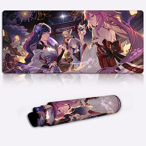Tappetino per Computer Genshin Impact Raiden Shogun Gaming Mousepad personaggio del gioco XXL Tappetino per Mouse Grande (11,8x31,49X0,15) Base in Gomma impermeabile