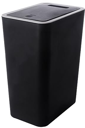 FIOERDTUIE Poubelle Moderne avec Couvercle Ouvert par Pression - Look soigné pour Salle de Bain Chambre à Coucher Poubelle rectangulaire PP Cuisine Toilette Nordic, Noir, L