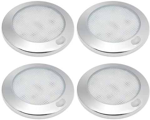 Dream lighting 12v LED Innenbeleuchtung Wohnwagen Wohnmobil 6000K Kaltweiß LED Lampen Flach mit Memory-Funktion IP44 2W 7,6CM 4er Set