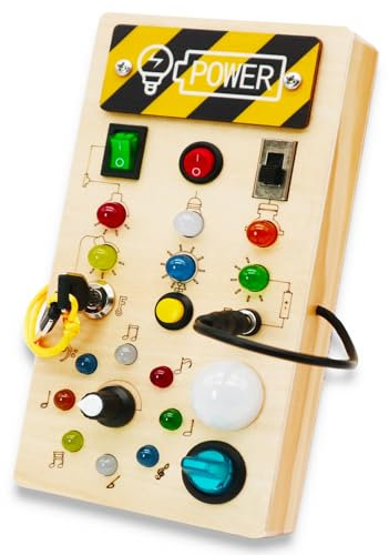 Montessori Busy Board Spielzeug für Baby ab 1 2 3 Jahr, Hölzerne sensorische Board Switch Spielzeug mit LED-Leuchten Spielzeug Flugzeug Reise Aktivität für 1-6 Jahre alt Mädchen & Jungen Geschenke