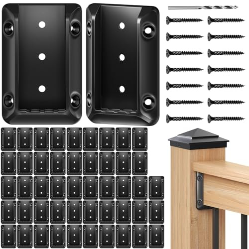 Toscoco Lot de 50 connecteurs de support de balustrade pour poteau en bois de 5,1 x 10,2 cm (réellement 3,8 x 8,9 cm) pour connexion de poteau en bois à main courante, supports de balustrade pour