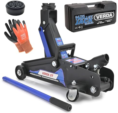 Hydraulischer Wagenheber 2T, 140-310mm + Gummiuaflage + Handschuhe Rangierwagenheber Heber Geländewagen, SUV, Jeep Wohnmobil Auto Heber Profi (Hubhöhe 140-310mm + Koffer)