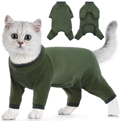 Katzenbody, Katzenbody Groß Langarm Kleidung für Sphynx Cat Body Suit Katzenanzug Op Katzenbody Gegen Lecken Op Body Katze(ArmeeGrün, 2XL)