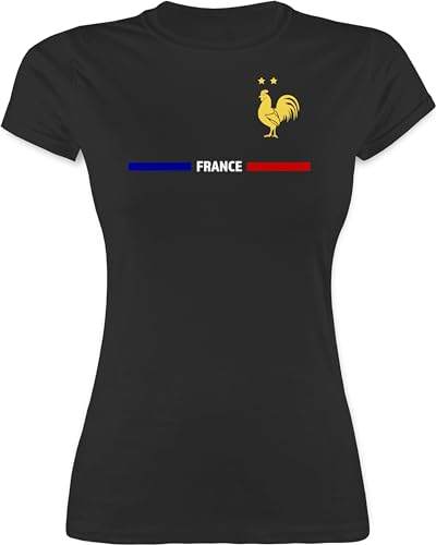 Shirt Damen - Fußball EM WM - Frankreich Trikot Wappen | France mit Stolz | Französisches Fan-Motiv - L - Schwarz - Fussball fußballtrikot Europameisterschaft französisch Funshirts für Frauen