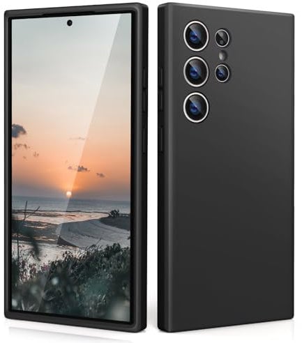 CALOOP Slim-Fit for Samsung S24 Ultra Case,Skin Soft Liquid Silicone,Sturdy Hard Frame Shockproof Cover with Anti-Scratch Microfiber Lining,Robust Full Protection for Screen and Camera Lens(Black)
