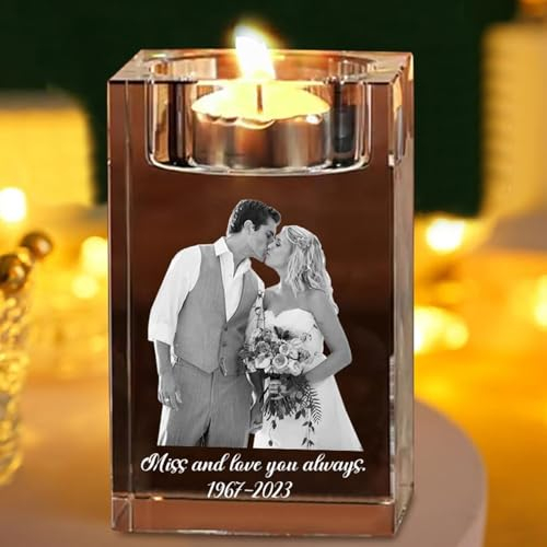 Bougeoir Personnalisé en Verre avec Photo 3D, Chandelier en Cristal Gravé avec Votre Texte/Photo, Chandelier Décoratif pour Mariage, Anniversaire, Décoration D'intérieur(10CM)