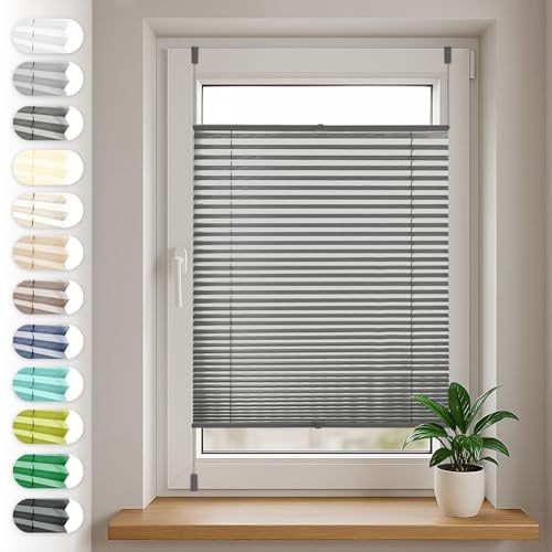 Sonello Plissee Klemmfix ohne Bohren 85cm x 120cm Anthrazit/Dunkelgrau Faltrollo Plisseerollo Jalousie für Tür & Fenster Blickdicht Sichtschutz Sonnenschutz Fertifplissee Rollo