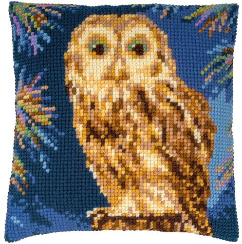 VERVACO Kreuzstich Stickpackungen Kissen Stickerei Set Anfänger Vorgedruckt Eule DIY Set Kreativ Set Für Erwachsene Dekoratives Kissen ca. 40 x 40 cm Bastelset Handwerker Haus Dekoration