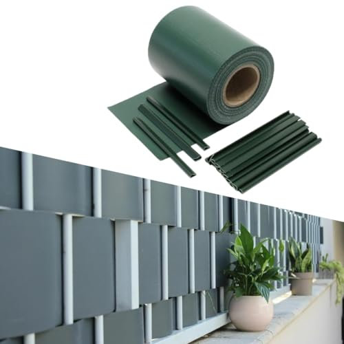 Frangi Vista in PVC Striscia per Recinzioni da Giardino, 450 g/m² - 35m x 19cm, Colore Verde, Telo Oscurante per Balcone, Resistente ai Raggi UV e impermeabile, 20 clip per installazione incluse