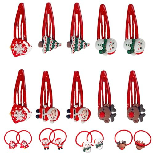20 Stück Haarschmuck Weihnachten, Haarspangen Kinder, Mädchen Haargummis - Festlicher Kopfschmuck für Kinder