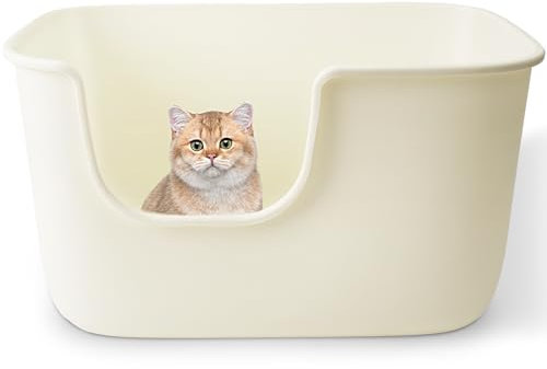 Vealind Large High Sided Cats Litter Tray Extra Deep Kitty Litter Box for Multi Cats with Household, High Wall Cat Litter Tray Anti-Splashing Kitty Litter Box (White)