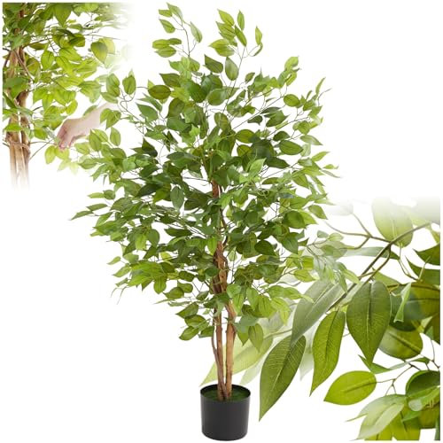 TecTake® Plante Artificielle Ficus Artificiel 120cm Fausse Plante Interieur Arbre Vert Arbre Artificiel Décoration Maison idéal pour Décoration Salon Chambre Cuisine Dressing Chambre Enfant Bureau