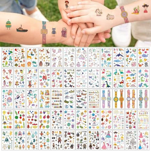 COYUN 60 Fogli Tatuaggi Temporanei Finti Per Bambini, Set Per Per Ragazzi, Cartoni Animati, Per Adulti Festa, Per Ragazze Ragazzi Tatuaggio Feste Di Compleanno