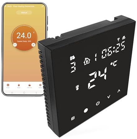 EMOS GoSmart – Termostato WiFi para calefacción por suelo radiante con aplicación, termostato inteligente programable, incluye sensor de suelo, histéresis ajustable, compatible con Tuya, Smart Life