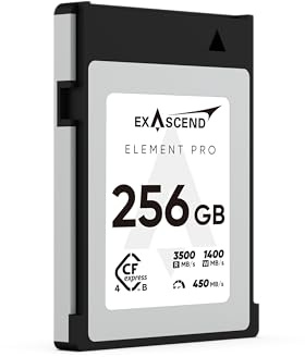 Exascend Element Pro CFexpress 4.0 Carte mémoire type B 1400 Mo/s en écriture 3500 Mo/s en lecture 3500 Mo/s Enregistrement vidéo 8K & 12K à 120 fps et prise de vue en rafale (12 K Pro 4.0