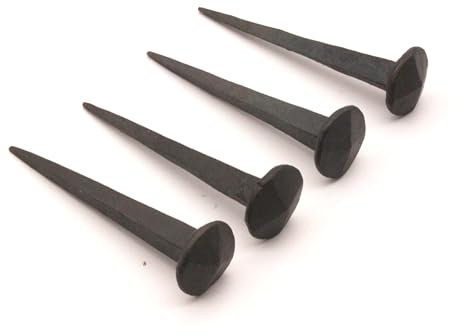 Traditional Hand Forged Pack of 4 Black Rustic 20mm Round Spike Head 3” Iron Nails Set – High Quality Decorative Wall Pins Nails
