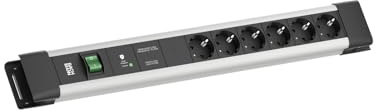 BACHMANN CONNECTUS 6-Fach Steckdosenleiste (Robuste Steckdosenleiste mit Schalter, Gerätevollschutz Plus und 2m Kabel) Grau