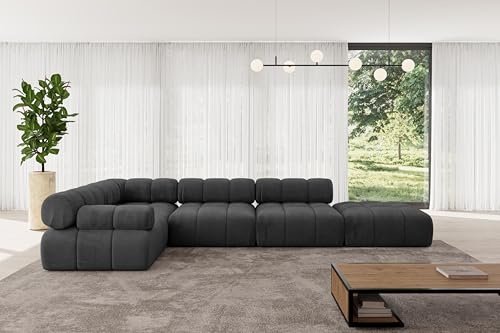 ALTDECOR Modulares Sofa Ecksofa in L-Form Corner modular Sofa Eckcouch Couch Wohnlandschaft Cauchsofa Polstersofa Felto-L2-380x190x70 cm Schwarz