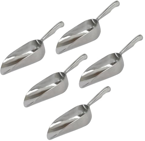 Rink Drink 3.5oz Aluminium Ice Scoops - 5X Metal Kitchen Wedding Party Bar Pick n Mix Sweet Cart Flour Powder Chip Animal Feed Dog Food Grain Scooper Shovel Spoon