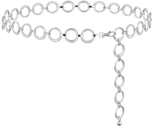 Alaoo Metall Kettengürtel, Damen Gürtel, Western-Cowgirl-Kleidergürtel, Metall-O-Ring-Kettengürtel, Silber Verstellbare Taillenkette Hüftkette für Kleider und Jeans (E)