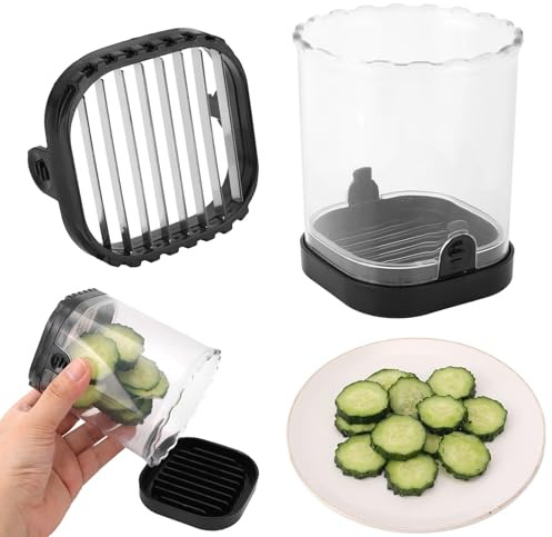 lasuroa Affettatrice per Verdure, Tritatutto Frutta Tagliatrice Veloce Fragole Tritatutto con Contenitore Lavabile Utensili da Cucina per Tagliare Banane Cetrioli Carote e Cipolle (Stile a Fette)