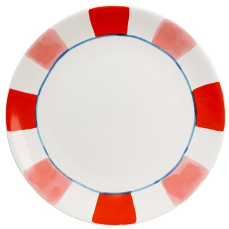 Blond Amsterdam Speiseteller Streifen Rosa Rot, 26cm | Keramik, Streifen Design, Für Dinner & Deko, Mikrowellengeeignet, Handwäsche empfohlen