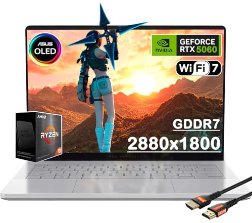 ASUS MUX ROG Zephyrus G14 14 OLED 3K 120Hz Gaming Laptop - AMD Ryzen 9 270 - - - GeForce RTX 5060-Window 11 Home-W/cavo HDMI (Window 11 Home, 16 GB RAM | SSD PCIe da 1 TB)