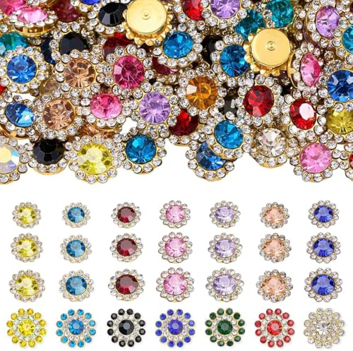 300 Pezzi Strass da Cucire in 4 Dimensioni, Multicolore Fiore Pietre da Cucire, Cristallo Vetro con Base Metallica, Strass per Tessuti Decorativi per Gioielli Artigianato Vestiti Scarpe, Abbigliamento