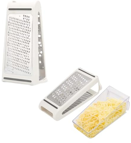 Rallador de queso de acero inoxidable, 13.5 * 10 * 22 cm, Rallador de cocina manual, Rallador de queso con recipiente, Rallador de acero inoxidable, adecuado para Mantequilla, queso, verduras, etc.